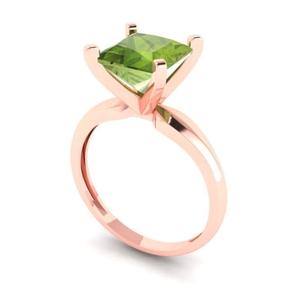 2.5 cttw Natural Peridot Solitaire  Engagement Ring - Solid Rose Gold (VVS1, Princess Cut,7.5mm)