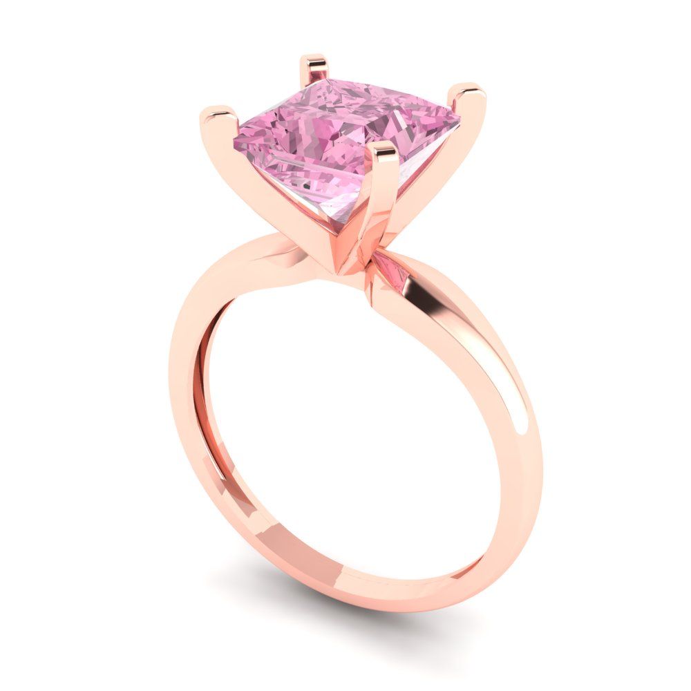 2.5 cttw Zirconia Simulated Pink Diamond Solitaire  Engagement Ring - Solid Gold (VVS1, Princess Cut,7.5mm)