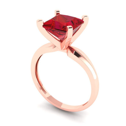 2.5 cttw Simulated Ruby Solitaire  Engagement Ring - Solid Rose Gold (VVS1, Princess Cut,7.5mm)