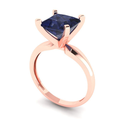 2.5 cttw Simulated Blue Sapphire Solitaire  Engagement Ring - Solid Gold (Princess Cut,7.5mm)