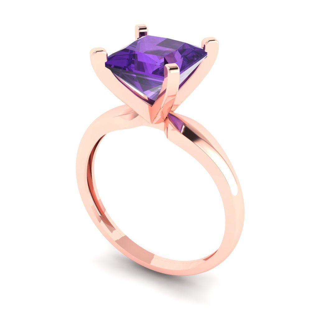 2.5 cttw Natural Amethyst Solitaire  Engagement Ring - Solid Gold (Princess Cut,7.5mm)