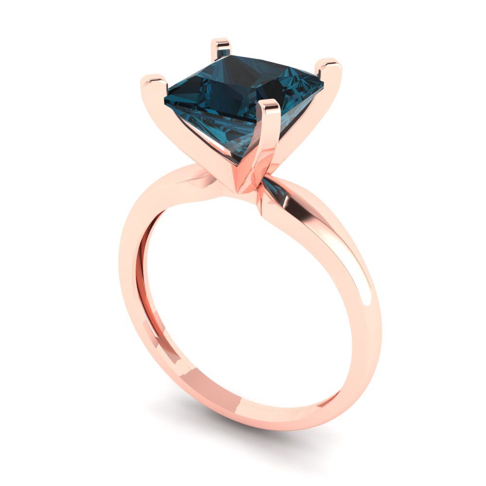 2.5 cttw Natural London Blue Topaz Solitaire  Engagement Ring - Solid Gold (Princess Cut,7.5mm)