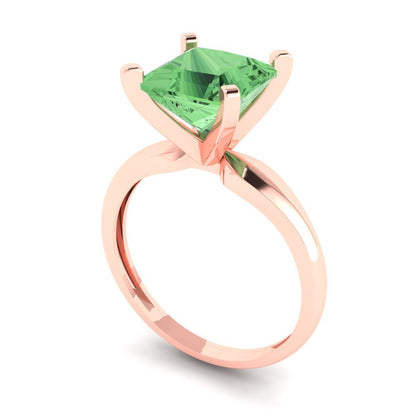 2.5 cttw Zirconia Simulated Green Diamond Solitaire  Engagement Ring - Solid Gold (VVS1, Princess Cut,7.5mm)