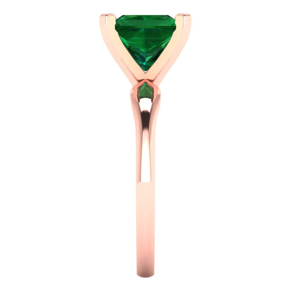 2.5 cttw Simulated Emerald Solitaire  Engagement Ring - Solid Rose Gold (VVS1, Princess Cut,7.5mm)
