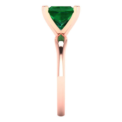 2.5 cttw Simulated Emerald Solitaire  Engagement Ring - Solid Rose Gold (VVS1, Princess Cut,7.5mm)