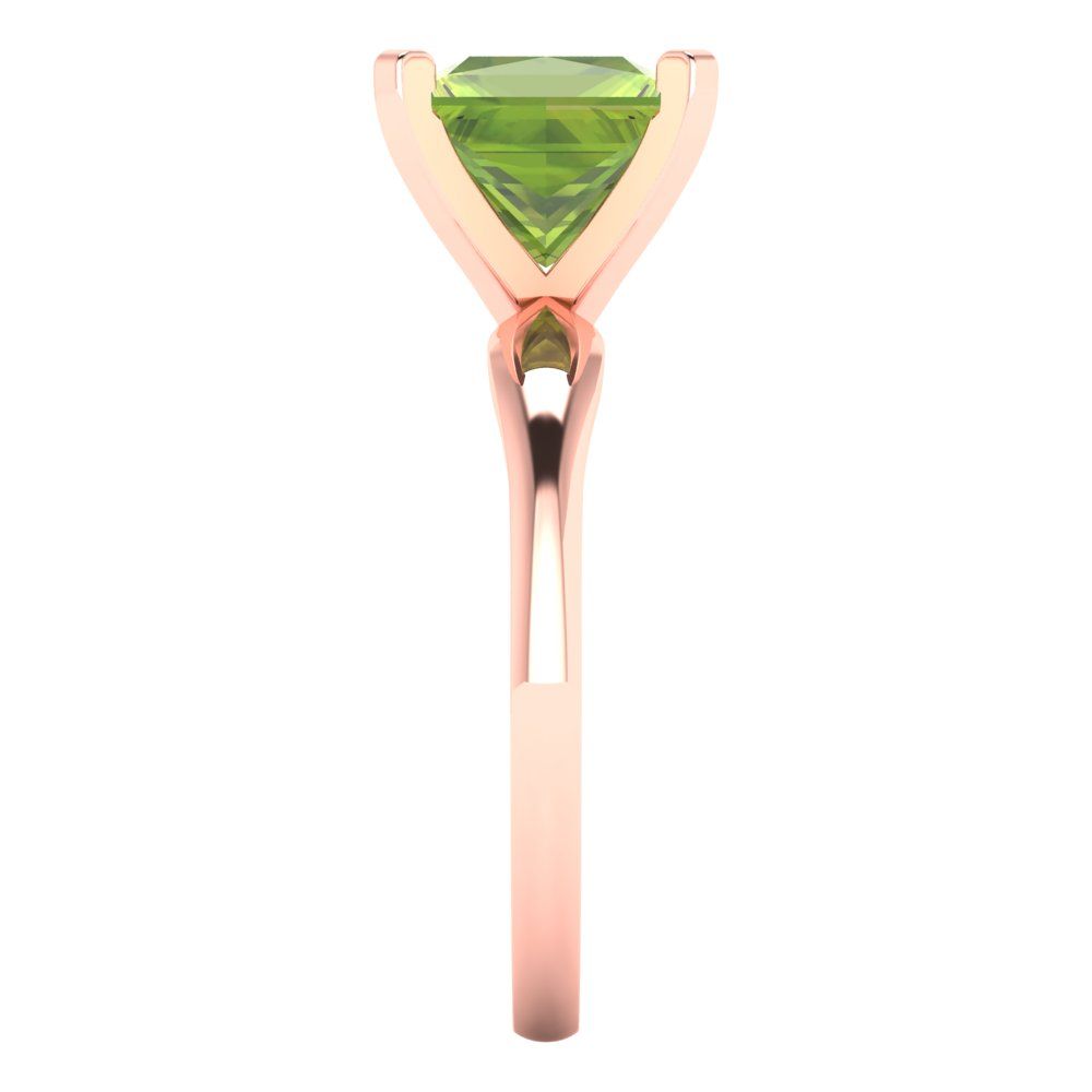 2.5 cttw Natural Peridot Solitaire  Engagement Ring - Solid Rose Gold (VVS1, Princess Cut,7.5mm)