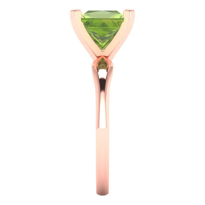 2.5 cttw Natural Peridot Solitaire  Engagement Ring - Solid Rose Gold (VVS1, Princess Cut,7.5mm)