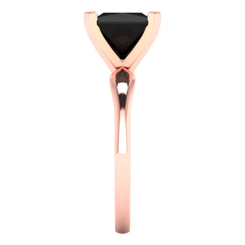 2.5 cttw Natural Onyx Solitaire  Engagement Ring - Solid Rose Gold (VVS1, Princess Cut,7.5mm)