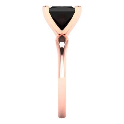 2.5 cttw Natural Onyx Solitaire  Engagement Ring - Solid Rose Gold (VVS1, Princess Cut,7.5mm)