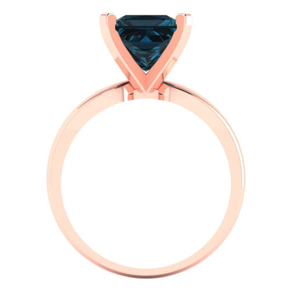 2.5 cttw Natural London Blue Topaz Solitaire  Engagement Ring - Solid Gold (Princess Cut,7.5mm)