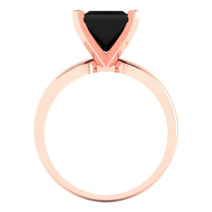 2.5 cttw Natural Onyx Solitaire  Engagement Ring - Solid Rose Gold (VVS1, Princess Cut,7.5mm)