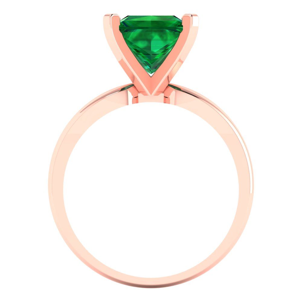 2.5 cttw Simulated Emerald Solitaire  Engagement Ring - Solid Rose Gold (VVS1, Princess Cut,7.5mm)
