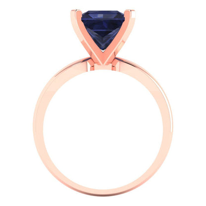 2.5 cttw Simulated Blue Sapphire Solitaire  Engagement Ring - Solid Gold (Princess Cut,7.5mm)