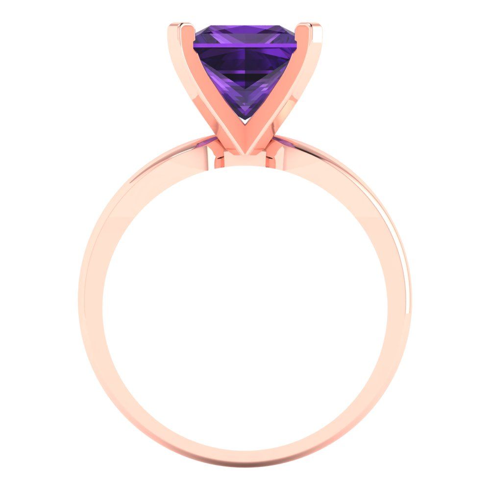 2.5 cttw Natural Amethyst Solitaire  Engagement Ring - Solid Gold (Princess Cut,7.5mm)