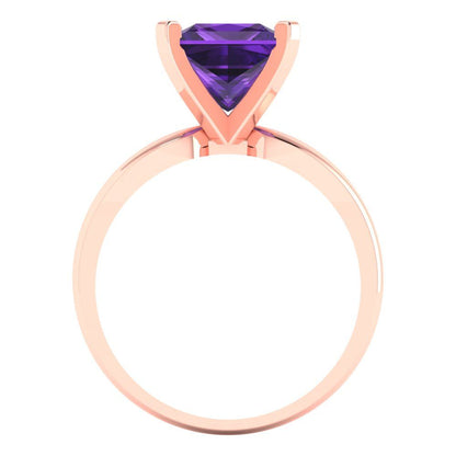 2.5 cttw Natural Amethyst Solitaire  Engagement Ring - Solid Gold (Princess Cut,7.5mm)