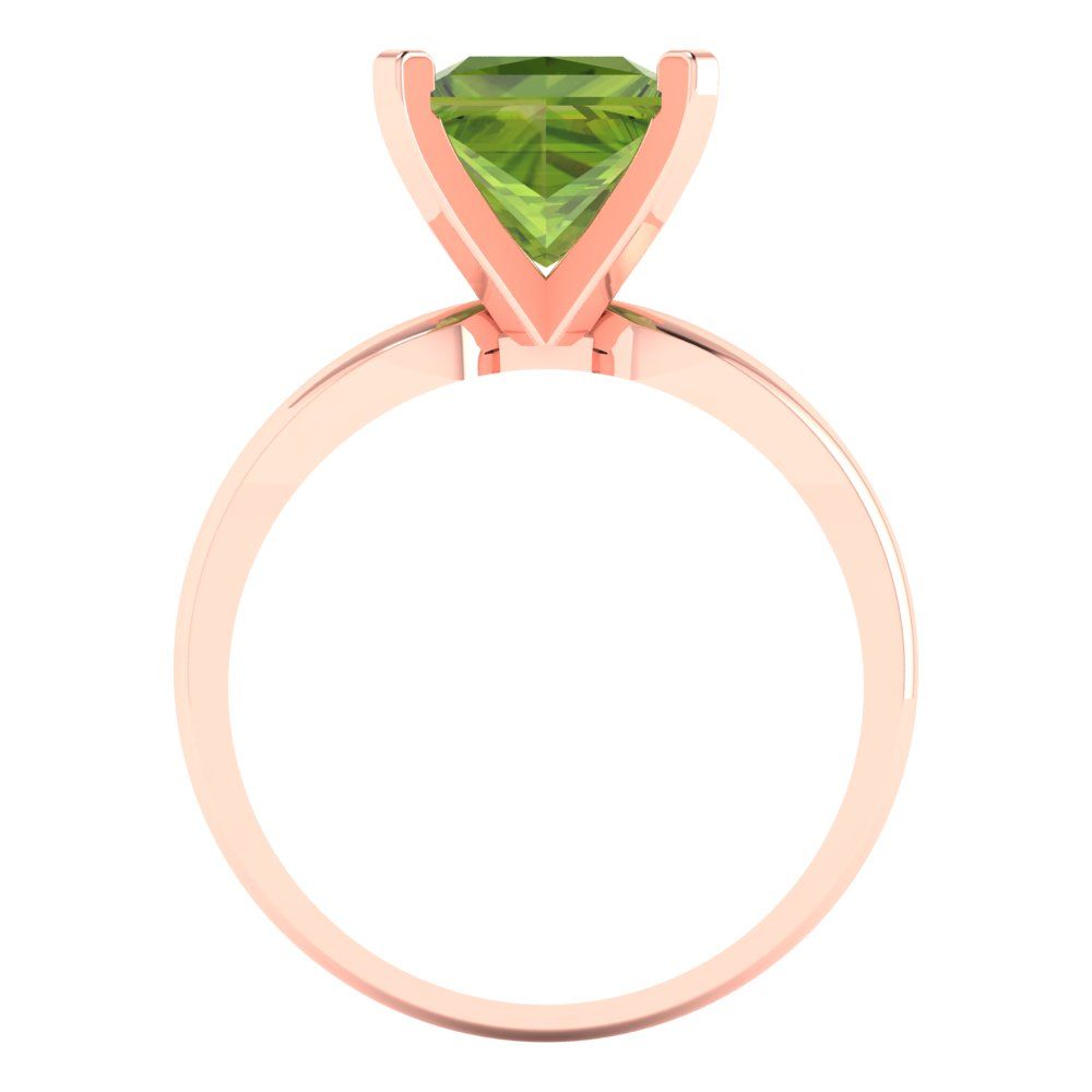 2.5 cttw Natural Peridot Solitaire  Engagement Ring - Solid Rose Gold (VVS1, Princess Cut,7.5mm)