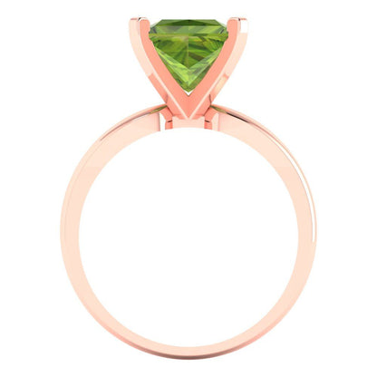 2.5 cttw Natural Peridot Solitaire  Engagement Ring - Solid Rose Gold (VVS1, Princess Cut,7.5mm)