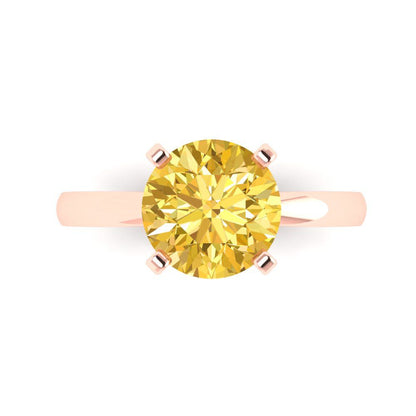 3 cttw Natural Citrine Solitaire  Engagement Ring - Solid Gold (Round Cut,9.0mm)