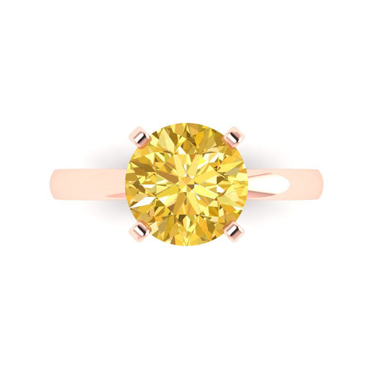 3 cttw Natural Citrine Solitaire  Engagement Ring - Solid Rose Gold (VVS1, Round Cut,9.0mm)