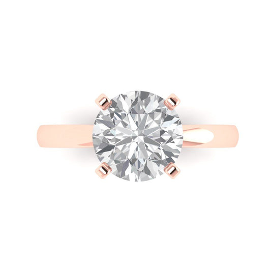 3 cttw White Sapphire Solitaire  Engagement Ring - Solid Rose Gold (VVS1, Round Cut,9.0mm)