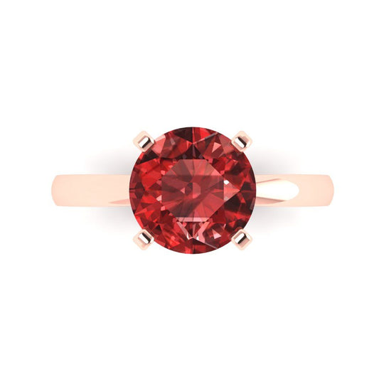 3 cttw Natural Garnet Solitaire  Engagement Ring - Solid Rose Gold (VVS1, Round Cut,9.0mm)