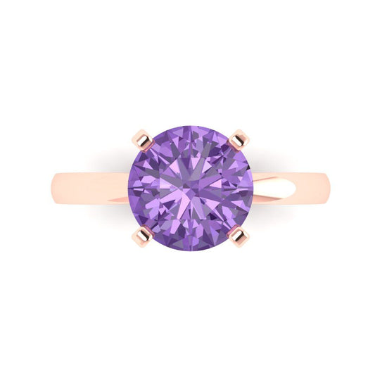 3 cttw Simulated Alexandrite Solitaire  Engagement Ring - Solid Rose Gold (VVS1, Round Cut,9.0mm)