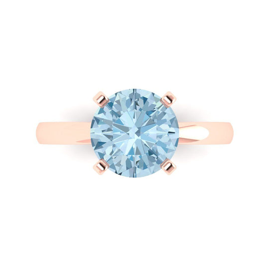 3 cttw Natural Aquamarine Solitaire  Engagement Ring - Solid Rose Gold (VVS1, Round Cut,9.0mm)