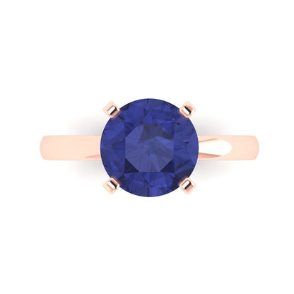 3 cttw Simulated Tanzanite Solitaire  Engagement Ring - Solid Gold (Round Cut,9.0mm)