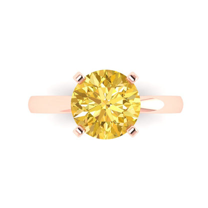 3 cttw Zirconia Simulated Yellow Diamond Solitaire  Engagement Ring - Solid Gold (VVS1, Round Cut,9.0mm)