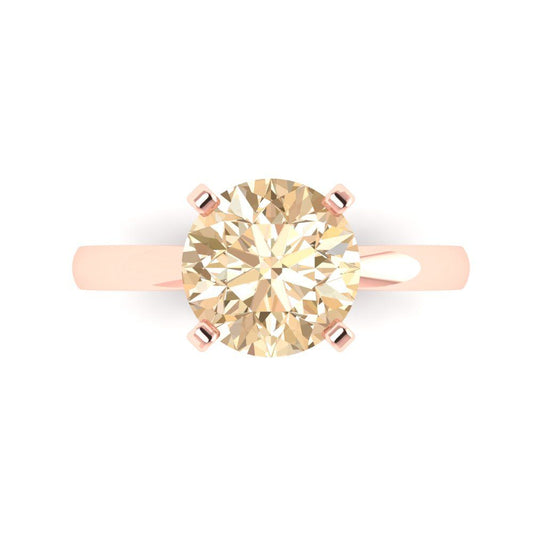 3 cttw Natural Morganite Solitaire  Engagement Ring - Solid Rose Gold (VVS1, Round Cut,9.0mm)