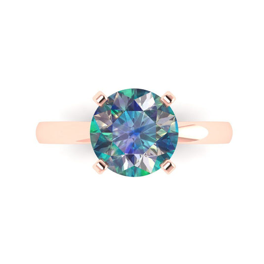3 cttw Blue Moissanite Solitaire  Engagement Ring - Solid Rose Gold (VVS1, Round Cut,9.0mm)