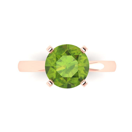 3 cttw Natural Peridot Solitaire  Engagement Ring - Solid Rose Gold (VVS1, Round Cut,9.0mm)