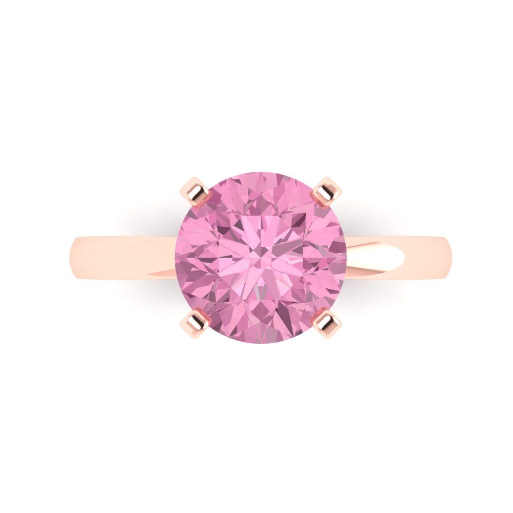 3 cttw Zirconia Simulated Pink Diamond Solitaire  Engagement Ring - Solid Rose Gold (VVS1, Round Cut,9.0mm)