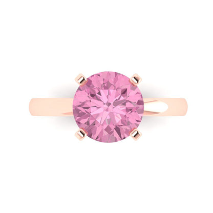 3 cttw Zirconia Simulated Pink Diamond Solitaire  Engagement Ring - Solid Rose Gold (VVS1, Round Cut,9.0mm)