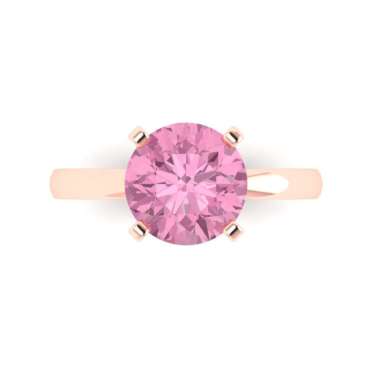 3 cttw Zirconia Simulated Pink Diamond Solitaire  Engagement Ring - Solid Rose Gold (VVS1, Round Cut,9.0mm)