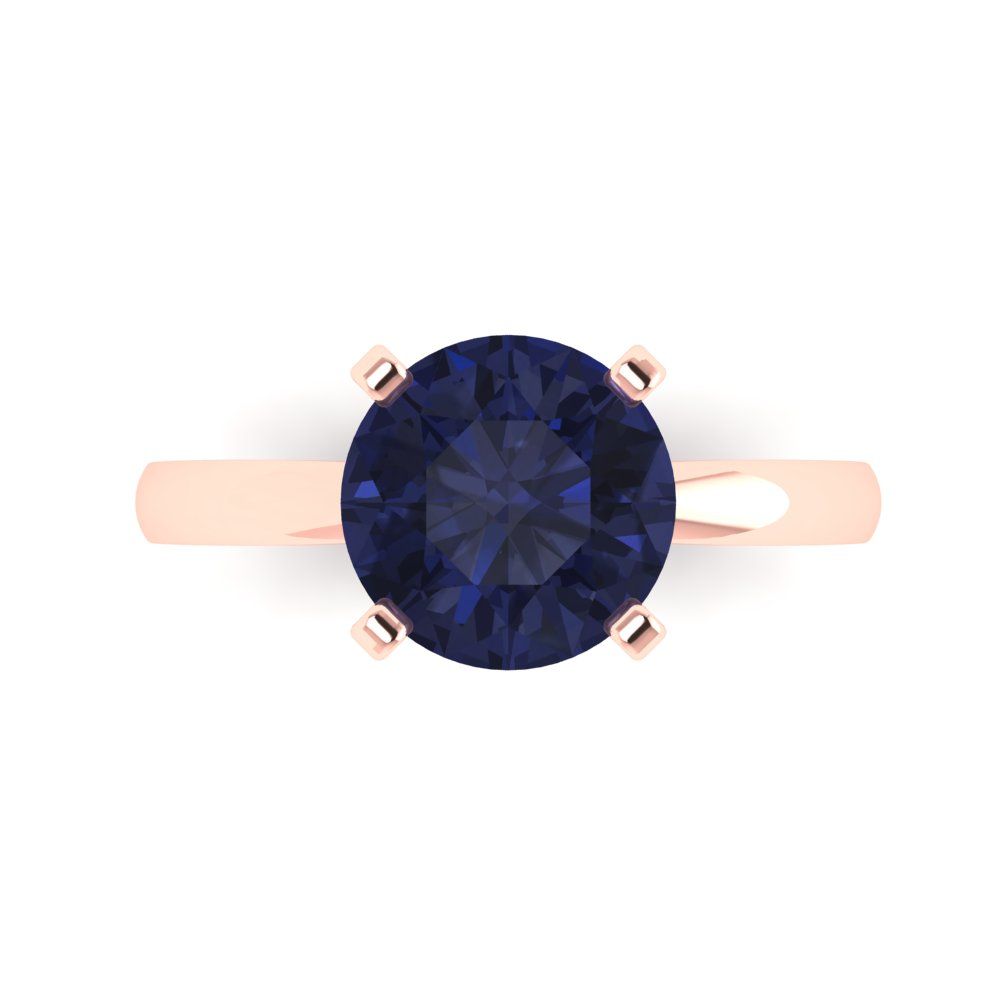 3 cttw Simulated Blue Sapphire Solitaire  Engagement Ring - Solid Gold (Round Cut,9.0mm)