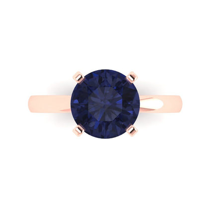 3 cttw Simulated Blue Sapphire Solitaire  Engagement Ring - Solid Gold (Round Cut,9.0mm)