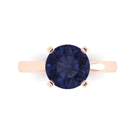 3 cttw Simulated Blue Sapphire Solitaire  Engagement Ring - Solid Rose Gold (VVS1, Round Cut,9.0mm)