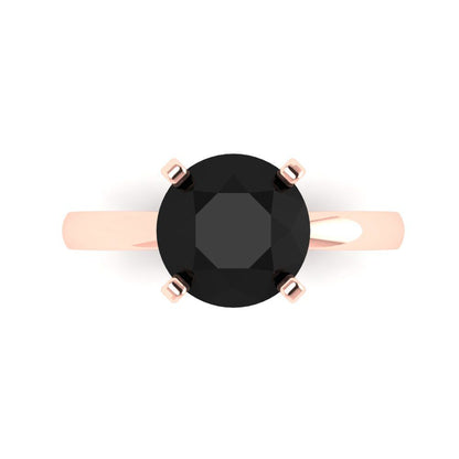 3 cttw Natural Onyx Solitaire  Engagement Ring - Solid Gold (Round Cut,9.0mm)