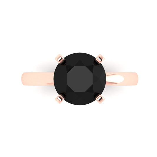 3 cttw Natural Onyx Solitaire  Engagement Ring - Solid Rose Gold (VVS1, Round Cut,9.0mm)