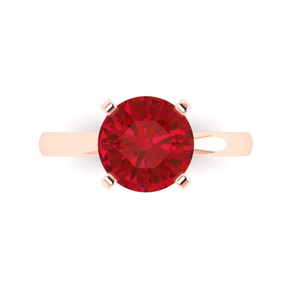 3 cttw Simulated Ruby Solitaire  Engagement Ring - Solid Rose Gold (VVS1, Round Cut,9.0mm)