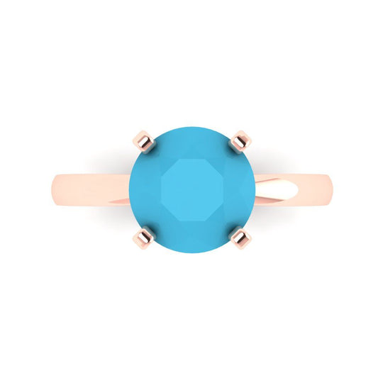 3 cttw Simulated Turquoise Solitaire  Engagement Ring - Solid Rose Gold (VVS1, Round Cut,9.0mm)