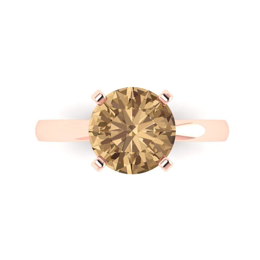 3 cttw Zirconia Simulated Champagne Diamond Solitaire  Engagement Ring - Solid Rose Gold (VVS1, Round Cut,9.0mm)
