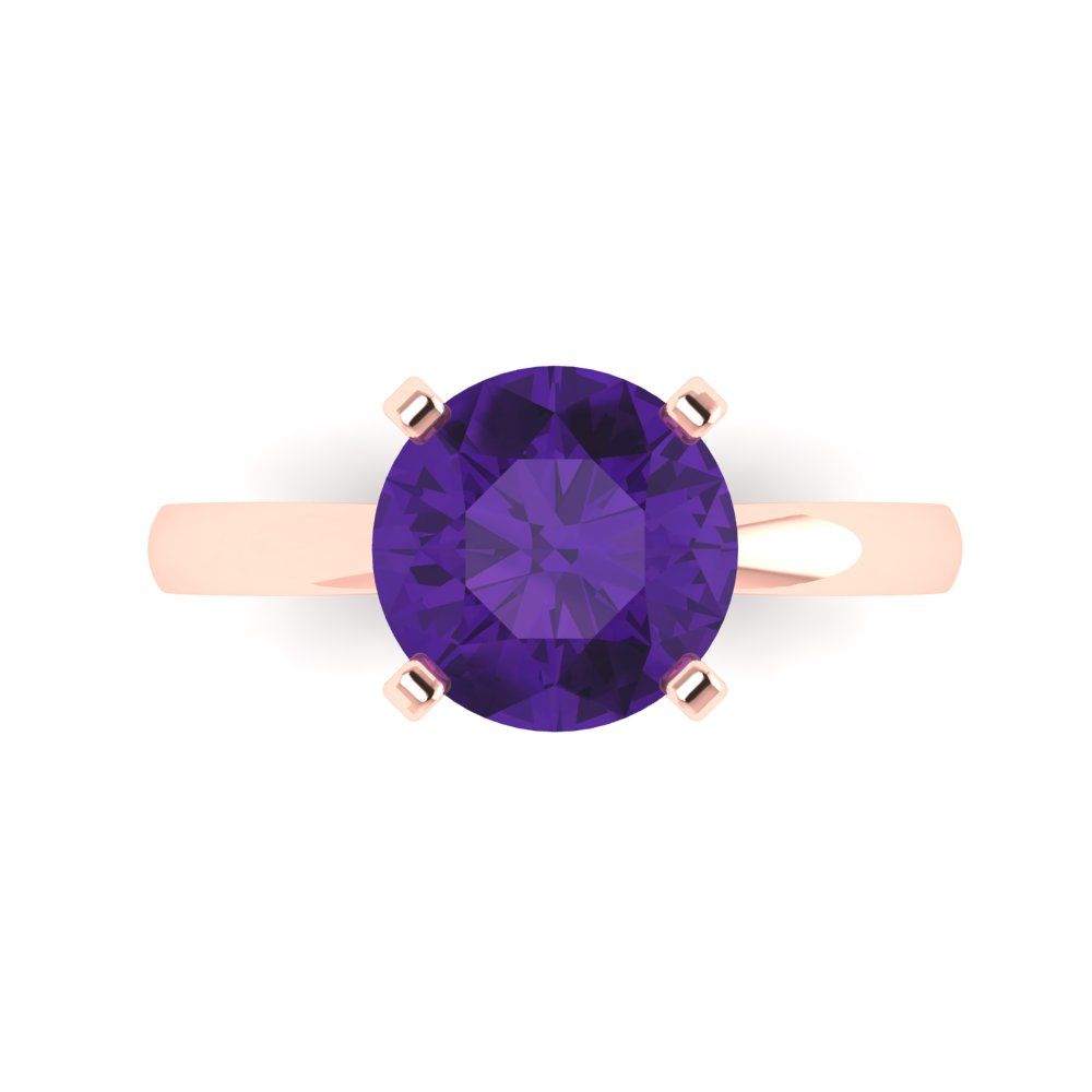 3 cttw Natural Amethyst Solitaire  Engagement Ring - Solid Gold (Round Cut,9.0mm)