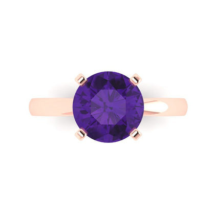 3 cttw Natural Amethyst Solitaire  Engagement Ring - Solid Gold (Round Cut,9.0mm)