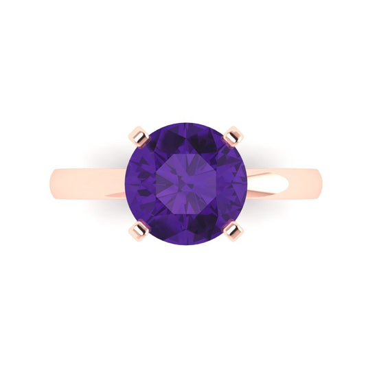 3 cttw Natural Amethyst Solitaire  Engagement Ring - Solid Rose Gold (VVS1, Round Cut,9.0mm)
