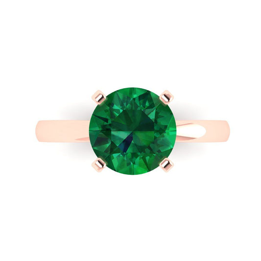 3 cttw Simulated Emerald Solitaire  Engagement Ring - Solid Rose Gold (VVS1, Round Cut,9.0mm)