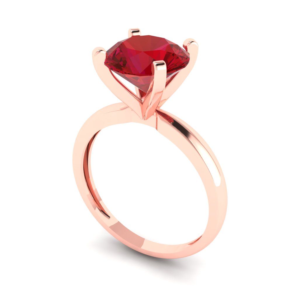 3 cttw Simulated Ruby Solitaire  Engagement Ring - Solid Rose Gold (VVS1, Round Cut,9.0mm)