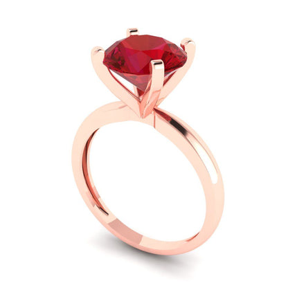 3 cttw Simulated Ruby Solitaire  Engagement Ring - Solid Rose Gold (VVS1, Round Cut,9.0mm)