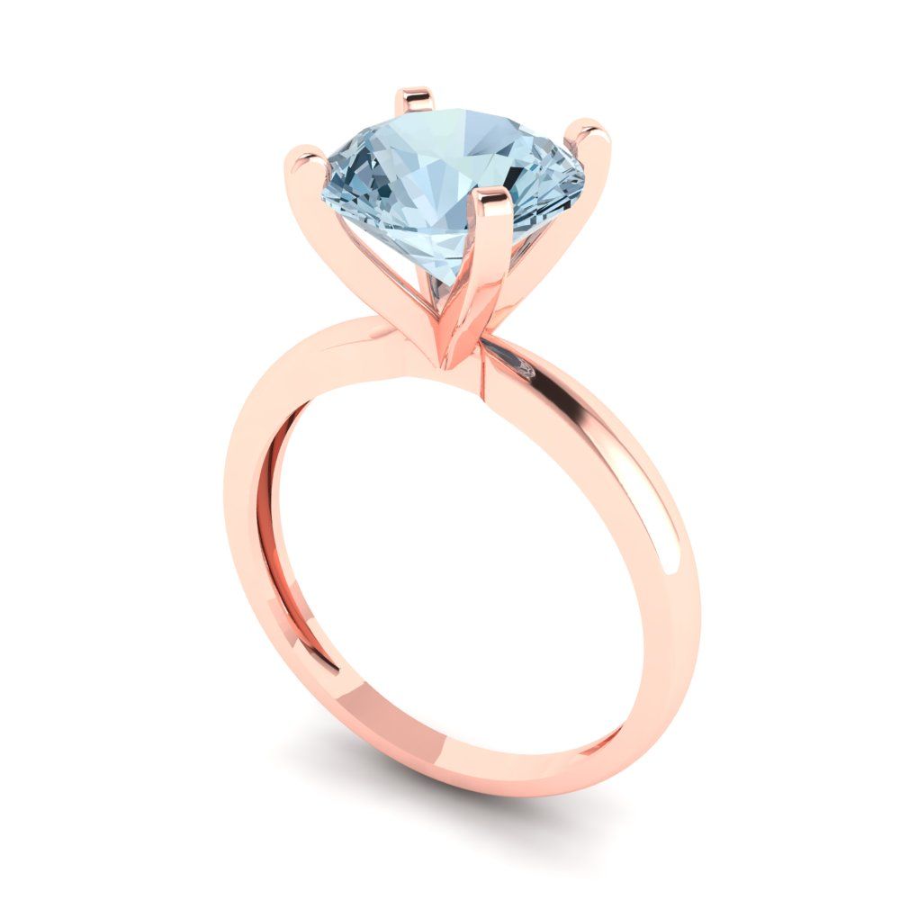 3 cttw Natural Aquamarine Solitaire  Engagement Ring - Solid Gold (Round Cut,9.0mm)